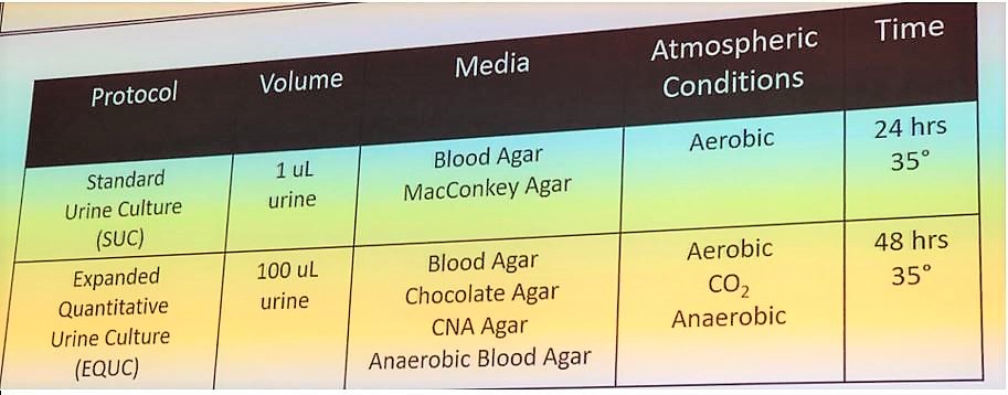 AUA 2019 Expanded Quantitative Urine Culture protocol table 1