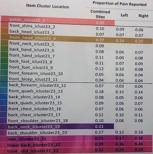 AUA 2019 pain item cluster location
