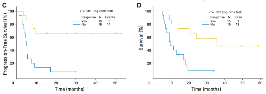 PFS and OS stratified by response to chemotherapy