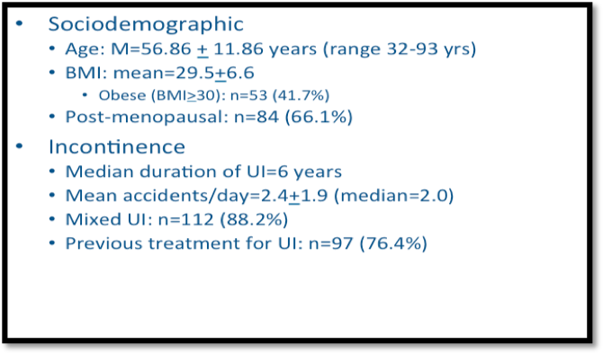 UroToday ICS2018 A Viable Treatment for UI and LUTS Sociodemographics