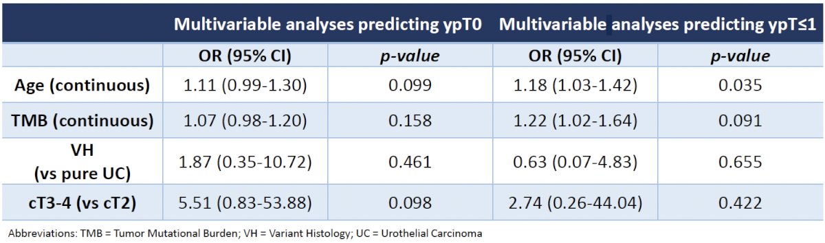 Multivariable analysis evaluating predictors of achieving a pathologic complete or ‘major’ response
