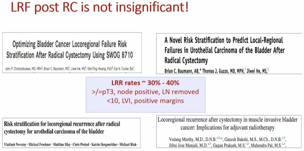 subsets of high-risk patients (≥pT3, pN+, <10 lymph nodes removed, LVI+, margin positivity) that have a high risk of local recurrence (30-40%), and may thus, in theory, benefit from the adjuvant radiotherapy