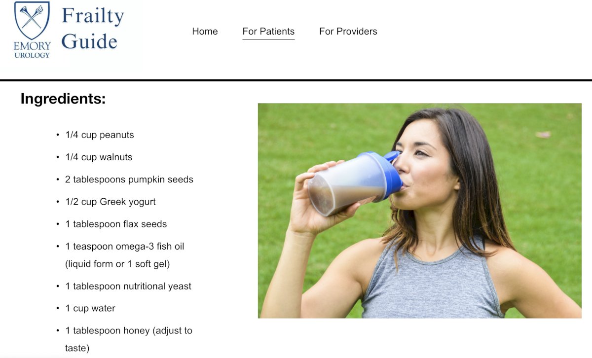 Dr. Viraj Master and Dr. Psutka highlighted a cost-effective alternative, available on the website&nbsp;FrailPatient, where a shake can be prepared for less than 3 dollars and has proven to be very effective