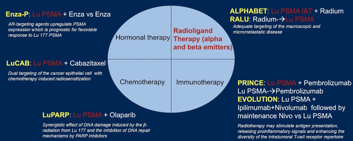 Dr. Surasi notes that there are several therapeutic options for mCRPC, including hormonal therapy, radioligand therapy (alpha emitters), chemotherapy, or immunotherapy: