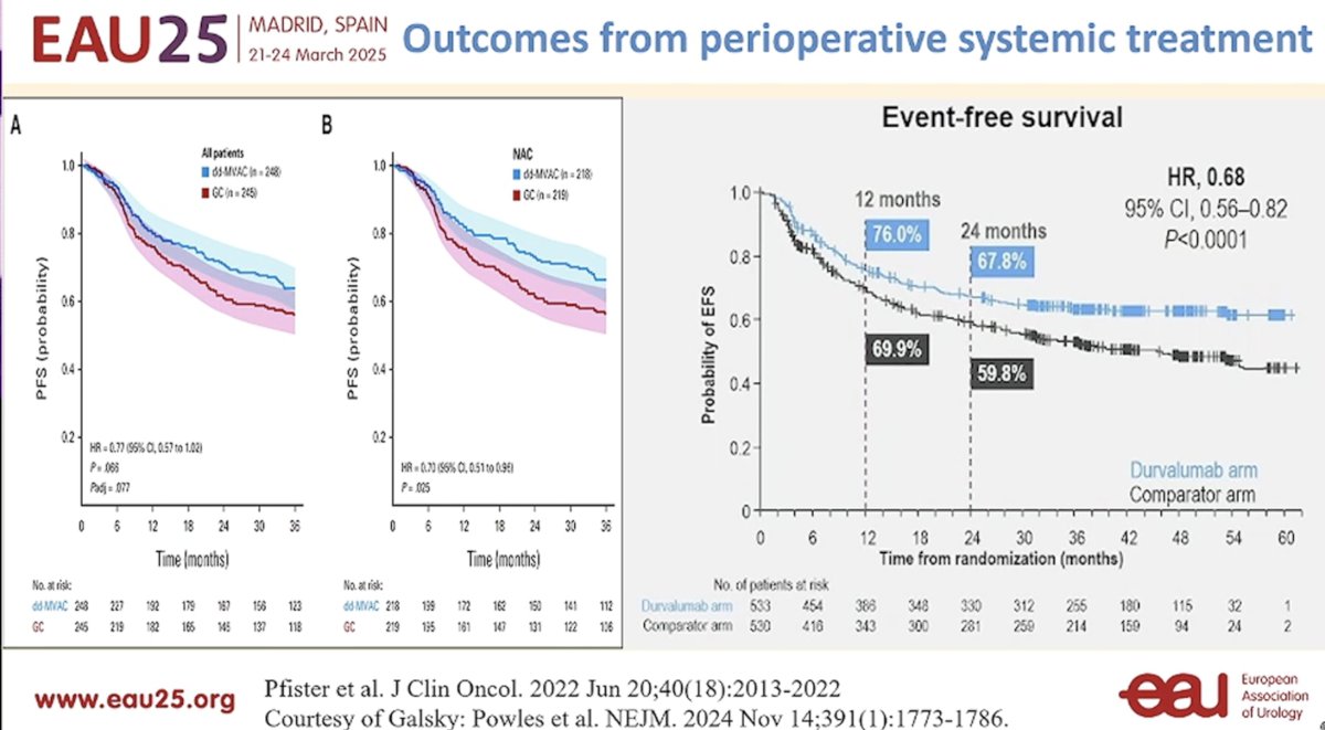 While systemic therapy options in the peri-operative setting continue to improve (e.g., peri-operative chemoimmunotherapy with durvalumab in the NIAGARA trial), Dr. Choudhury noted that a significant proportion of these patients continued to experience distant failure with short- to medium-term follow-up (2-year EFS in NIAGARA intervention arm: 68%).5 She, thus, argued that radiotherapy in this setting should be a critical component of treating MIBC patients