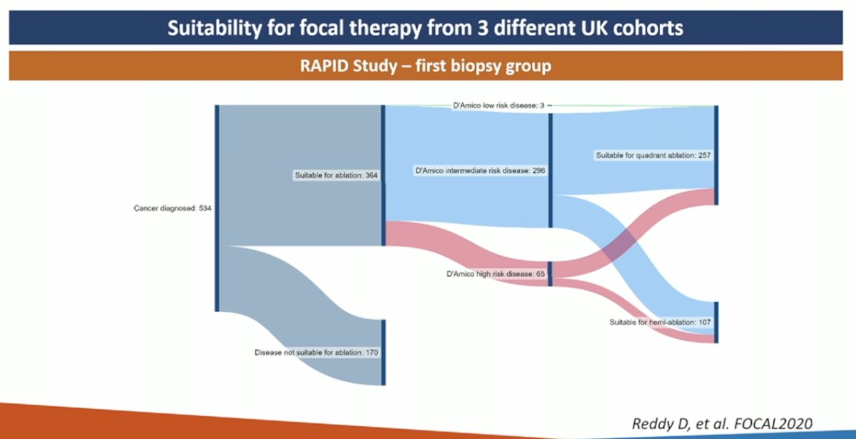 The suitability for focal therapy was assessed across three different U.K. diagnostic and screening trials in the RAPID study. Approximately 40–70% of newly diagnosed men with localized prostate cancer were found to be suitable for focal therapy based on the current Focal Therapy UK criteria.