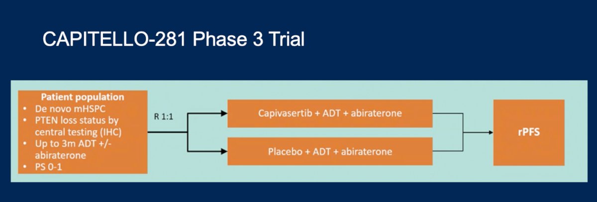 Lastly, Dr. Aggarwal discussed if PTEN deficiency can be leveraged for treatment selection in a pathway-specific manner. He highlighted the ongoing CAPItello-281 Phase 3 trial, which evaluates patients with de novo mCSPC stratified by PTEN loss status. In this study, participants are randomized to receive capivasertib (an AKT inhibitor) plus ADT and abiraterone versus placebo plus ADT and abiraterone, aiming to assess the therapeutic relevance of PI3K/AKT pathway targeting in the context of PTEN inactivation.