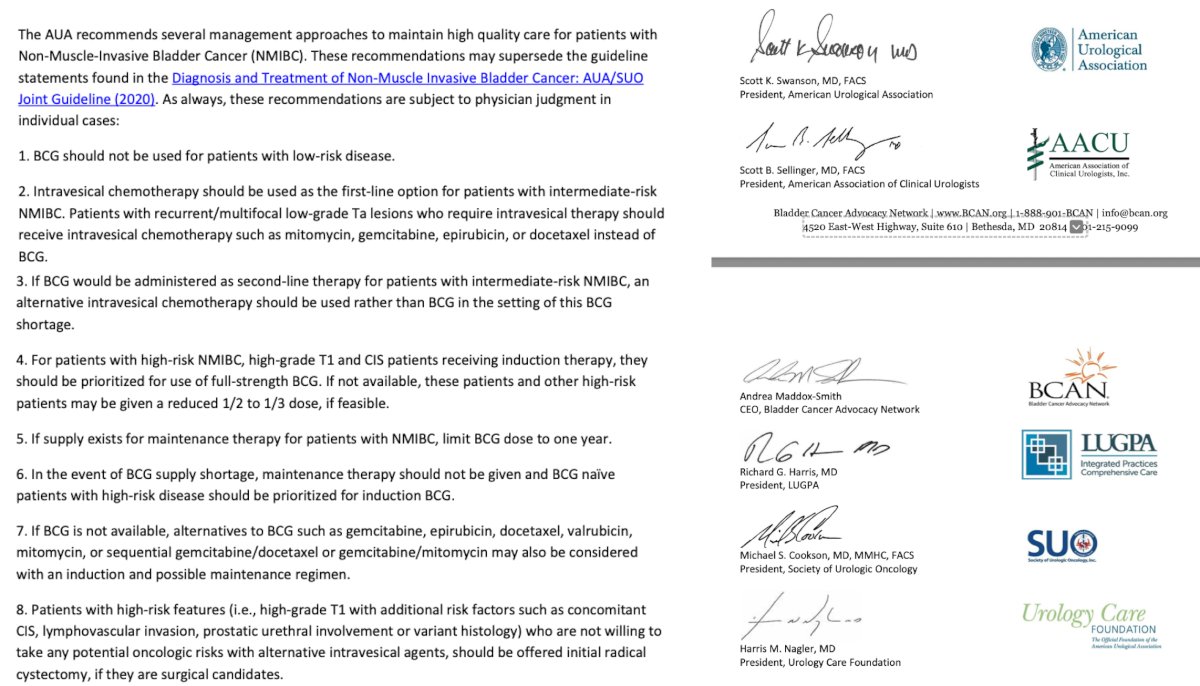 The BCG story as first line therapy in high risk non muscle invasive bladder cancer has been unchallenged since inception in 1976. However, the BCG shortage led key urologic organizations to quickly implement recommendations for alternative options for these patients: