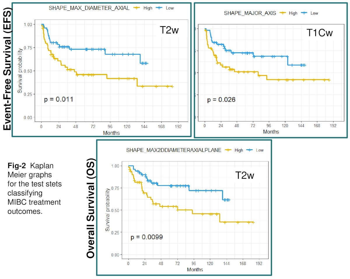 For the outcomes of EFS and OS, the best performing models included shape features: