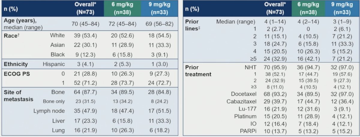 Most patients received prior docetaxel (93.2%) and hormonal therapy (95.9%), and other therapies included PARP inhibitors (13.7%), Lutetium-177 (21.9%), and immunotherapy (16.4%):&nbsp;