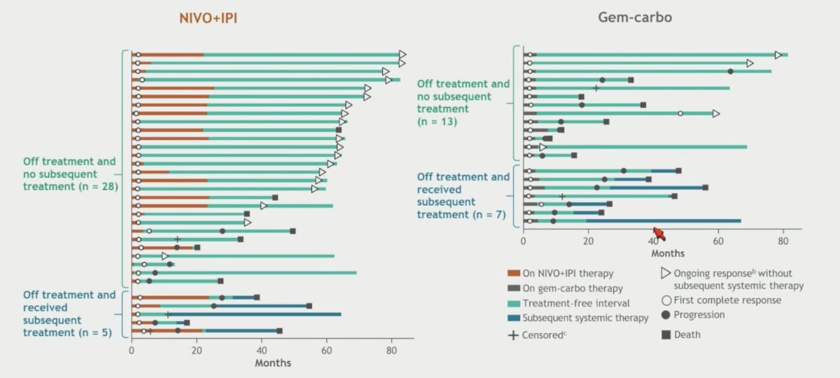The treatment free interval and response outcomes among cisplatin-ineligible patients with complete response are highlighted below