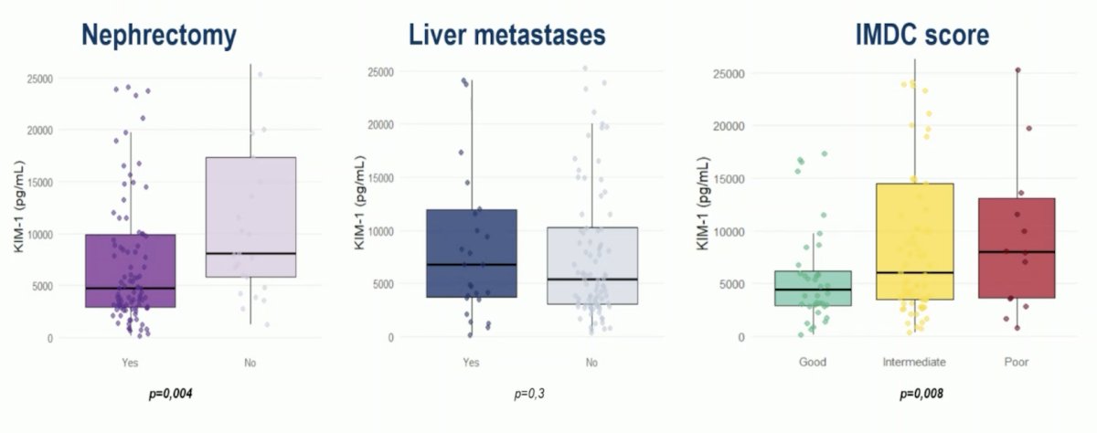 Dr. Membribes noted that KIM-1 correlated with nephrectomy and IMDC score in clear cell RCC:&nbsp;