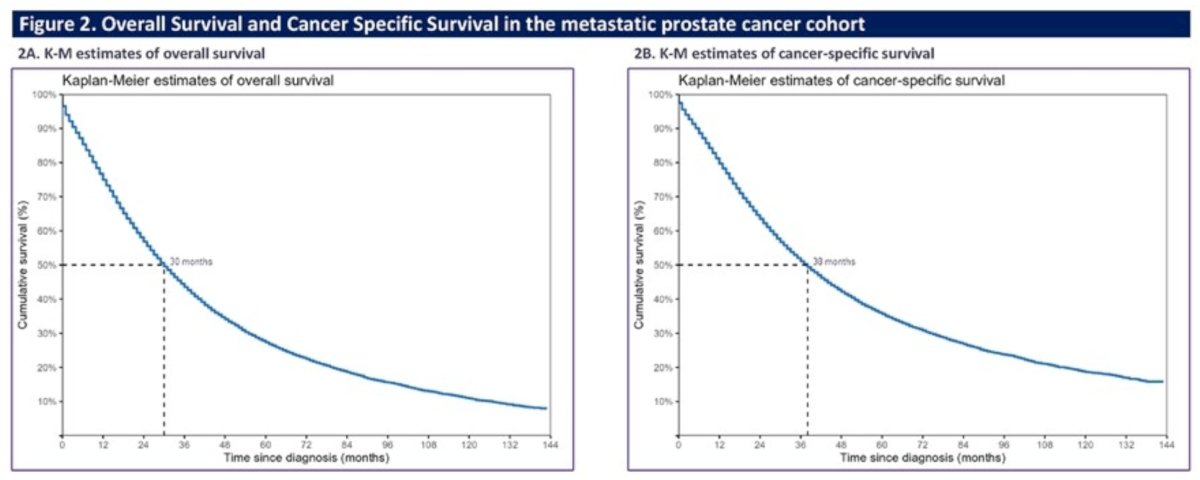The median overall survival was 30 months, with a 5-year overall survival rate of 27%. The median cancer specific survival was 38 months, with a 5-year cancer specific survival rate of 36%:&nbsp;