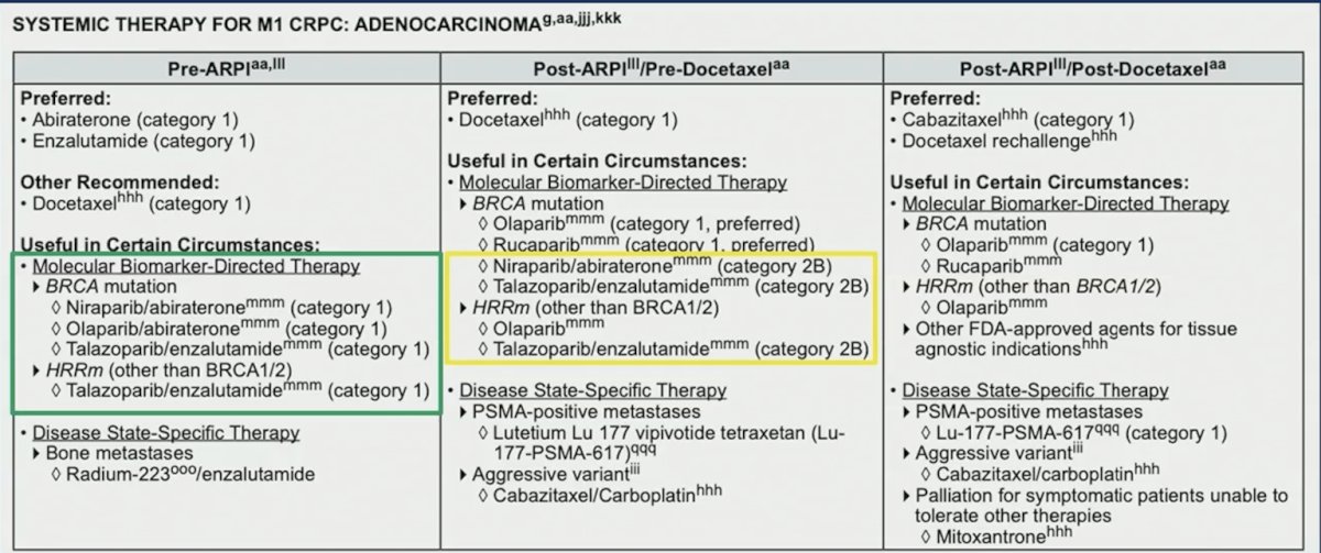 To start his presentation discussing BRCAAway, Dr. Yu notes that the BRCAAway/PROPEL [8] regimen has already made the NCCN guidelines, albeit with limitations: