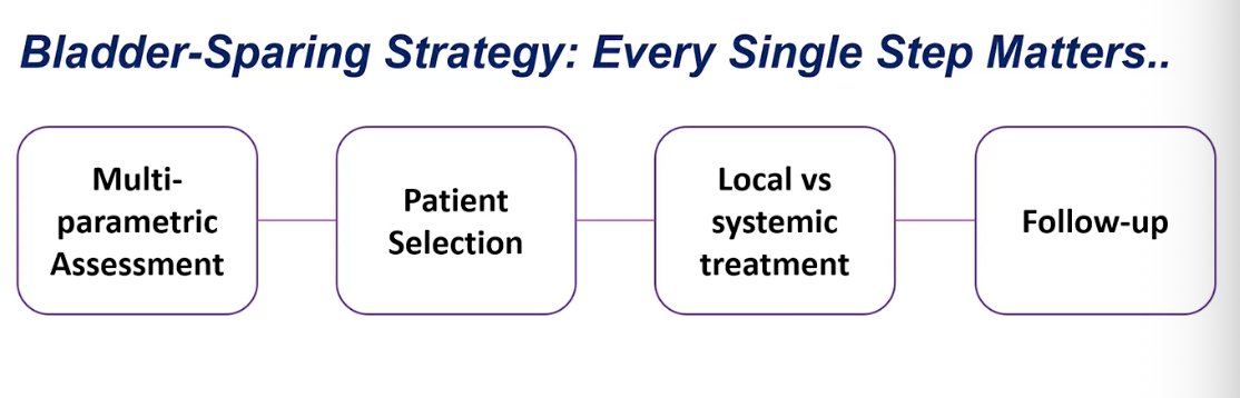 He emphasized that bladder preservation is not defined by a single intervention, but by a series of critical steps along the entire pathway. These include multiparametric assessment at diagnosis, careful patient selection, appropriate integration of local and systemic treatment, and structured follow-up. He then framed the discussion around what real-world data can teach us and how each of these components can be optimized to improve outcomes with bladder-sparing strategies.