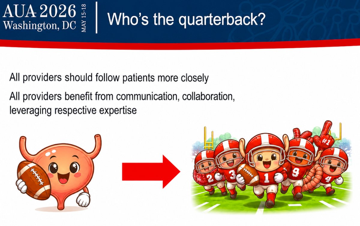 In addressing Dr. Boorjian’s central question— “Who’s the quarterback?”—Dr. Ballas argued that there should not be a single quarterback. Rather, all providers should follow patients more closely, and optimal care requires communication, collaboration, and leveraging each specialty’s expertise. In her view, urologists, radiation oncologists, and medical oncologists should function as an integrated team to monitor patients and manage treatment-related complications.