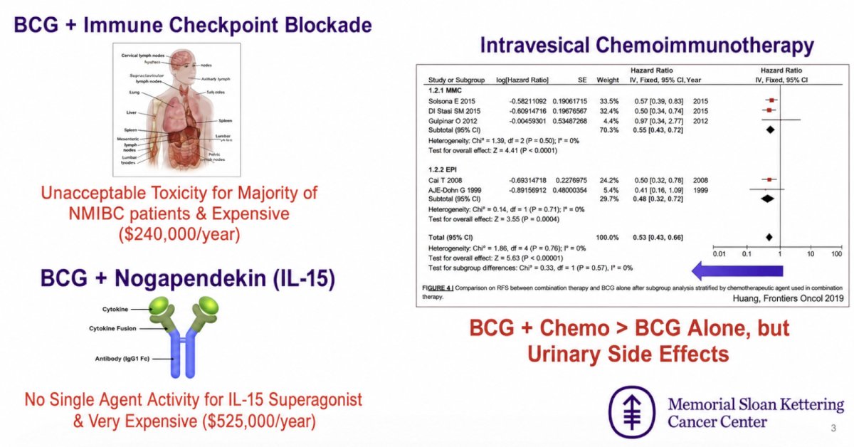 However, response rates to BCG retreatment and with gemcitabine and docetaxel are only ~50%. Combination therapies are needed, with the current treatment landscape (and its limitations) highlighted in the following figure: