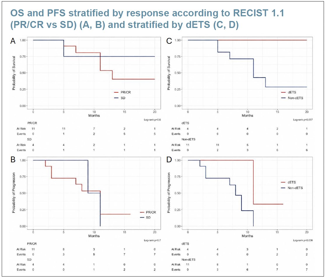 Kaplan–Meier analyses demonstrated that conventional RECIST response categories (partial or complete response versus stable disease) were associated with differences in progression-free and overall survival.
