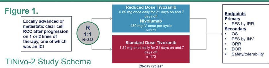 TiNivo-2 was a randomized phase III trial enrolling patients with metastatic RCC who had previously received immune checkpoint inhibitor therapy. Patients were randomized to receive either: